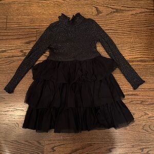 LIKE NEW sz 6 Janie and Jack Black dress w/ glitter mockneck sweater+tier skirt